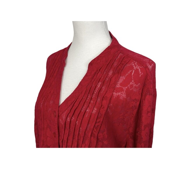 Style & Co Knit Top Blouse Plus Size 2X 3/4 Sleeves Mesh Pleated Red Work Top - Picture 4 of 10